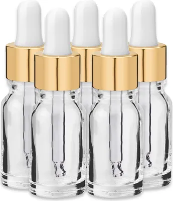 Produktbild von x5 Glasflasche klar 10 ml mit goldener Aluminiumpipette Miniflasche