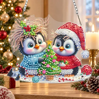 Diamond Painting Hänger Pinguin, DIY-Set mit Kette, 17 cm