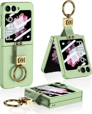 Image de Coque pour Samsung Galaxy Z Flip 6 / Z Flip 7 FE Coque en PC dur avec protection d'écran et support d'anneau Vert clair