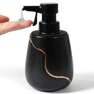 Image de Distributeur de savon automatique, 560 ml, IPX5, étanche, noir, en céramique, fonctionnant sur piles