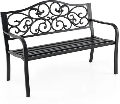 Imagen del producto de Banco de jardín de metal, banco de hierro fundido para 2 personas, banco para parque con respaldo y reposabrazos, banco de metal, banco de hierro para jardín, terraza o balcón, 128 x 62 x 89 cm, color