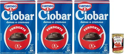 Produktbild von Cameo Ciobar Dark, Heiße Schokolade, Dichte und cremige Getränkemischung mit dunklem Schokoladengeschmack für 5 Tassen, Geeignet für die vegane Zubereitung, 3x 115g + Italian Gourmet polpa 400g