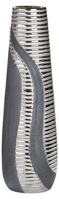 Imagen del producto de Jarrón de pie Gilde, modelo "Sevilla", con diseño a rayas, de cerámica, en color antracita y plateado, unidad, L. 14 cm, An. 14 cm, Alt. 49 cm. Código: 28095. EAN: 4063387280959