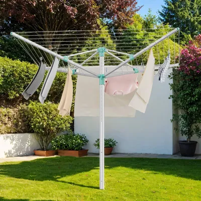 Produktbild von Höhenverstellbarer Wäschetrockner für den Garten mit Wäscheklammern | Schwarz | 170x170x121-183 cm