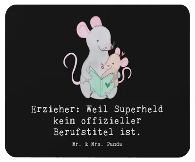 Produktbild von Mr. & Mrs. Panda Mauspad Erzieher Superheld - Schwarz - Geschenk, laptop, Kinderbetreuung, Geschenke mit Herz, Mouse Pad, Berufe, Zuneigung, pc mausunterlage, Dankeschön
