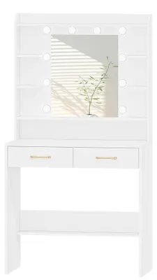 Productafbeelding van Kaptafel - Make-up Tafel - Vanity - Make-uptafel - Dresser - Wit - Verstelbare Verlichting - 40x80x149 cm