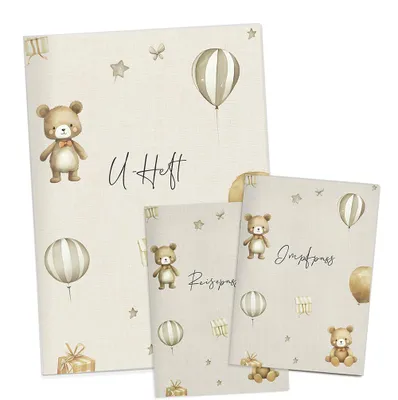 Produktbild von U-Heft-, Impfpass- und Reisepasshülle Set Beige | Schutzhülle mit Design-Einsatz mit Bären Motiv | ideal als Geschenkidee zur Geburt für Eltern Baby