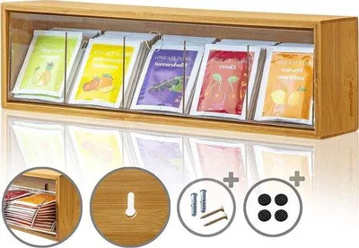 Produktbild von Famanu Teebeutelbox - Bamboe Teekiste mit Klappdeckel - Organizer