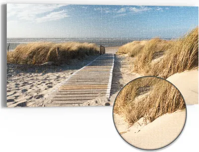 Produktbild von DEQORI Hybrid Leinwand Bild 60x30 cm 'Strandaufgang am Meer' Wandbild Glas flach modern