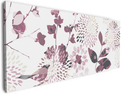 Produktbild von Wallario Premium Leinwandbild Blühende Vögel in Größe 60 x 150 cm