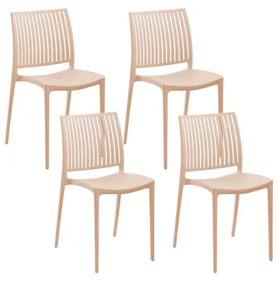Produktbild von BELIANI Gartenstuhl 4er Set Sandbeige Kunststoff Stapelbar mit Streben ohne Armlehnen Modern Outdoor Balkon Garten Kunststoffstuhl Plastikstuhl
