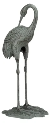 Image de Figurine décorative « Grue » de Relaxdays, résistante aux intempéries et au gel, en fonte, pour l'intérieur et l'extérieur, décoration de jardin, H x L x P : 72 x 32 x 22 cm, verte