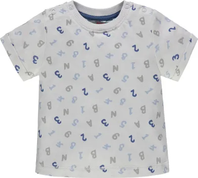 Produktbild von Kanz Jungen T-Shirt Gr. 68 Grau Baumwolle mit Druckknöpfen Alloverprint Zahlen Buchstaben