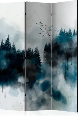 Produktbild von Neuheit! Dekorativer Paravent Raumteiler Trennwand Foto-Paravent Spanische Wand XXL WALD NEBEL VOGEL ABSTRAKT 135x172 cm c-A-0211-z-b