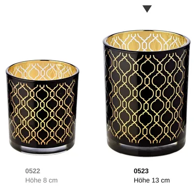 Produktbild von Teelichtglas Raute schwarz 13 cm Höhe Ø 10 cm Gold innen EDZARD Deko