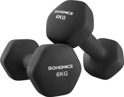 Produktbild von SONGMICS Hanteln, 2er Set, 2 x 6 kg, Hantelset, Kurzhanteln, Hexagon, Neopren-Beschichtung, Krafttraining, Workout, Fitnesstraining, für Zuhause