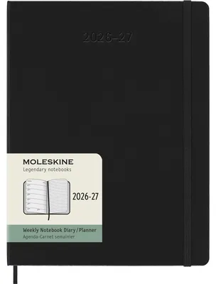 Produktbild von Moleskine 18 Monate Wochen Notizkalender 2026/2027, XL, 1 Wo = 1 Seite, Rechts linierte Seite, Fester Einband, Schwarz