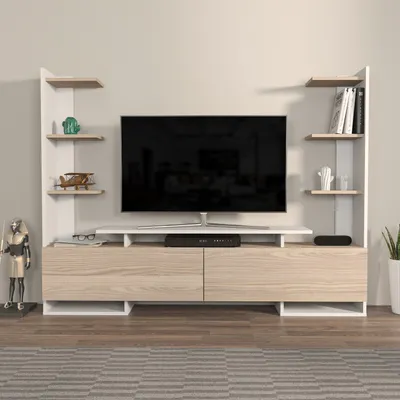 Immagine prodotto di Skye Decor, Ava - Bianco, Rovere, Mobile TV, Bianco, 100% PANNELLI DI PARTICELLE RIVESTITI IN MELAMMINA, 183,6 x 31,7 x 140 cm