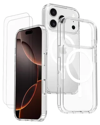 Image de Coque antichoc magsafe compatible iPhone 17 Pro Max Transparente + 2 protections écran - EVETANE