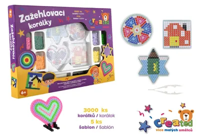 Zdjęcie produktu dla Koraliki do prasowania, 3000 sztuk + 4 podkładki, w pudełku o wymiarach 40x27x3,5 cm