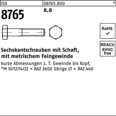 Produktbild von Reyher  Sechskantschrauben ISO 8765 8.8 M 20 x 1,5 x 90 (25 Stück)