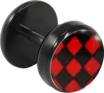 Produktbild von Fake Plug Ohrstecker mit Schachbrett-Motiv rot