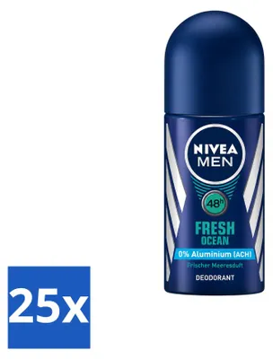 Immagine prodotto di 25 deodoranti roll-on NIVEA MEN Fresh Ocean da 50 ml - confezione - 25 pezzi