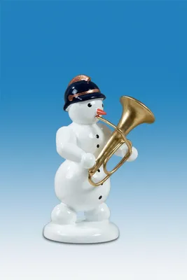 Produktbild von Holzfigur Schneemann Musikant mit Tuba Höhe 6,5cm NEU