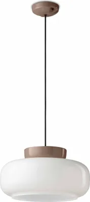 Produktbild von Pendelleuchte Keramik Glas E27 Ø 37 cm H: max. 140 cm Mokka Weiß rund Retro Keramikleuchte