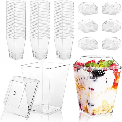 Imagen del producto de Vasos transparentes con tapa, de 160 ml, paquete de 30 unidades, para postres