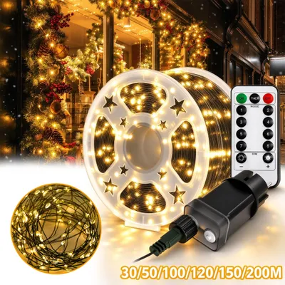 Image de NAIZY, guirlande lumineuse LED en fil de cuivre, 50 mètres, 500 LED, lumière blanche chaude, éclairage d'ambiance, décoration de Noël avec télécommande, minuterie, 8 modes d'éclairage