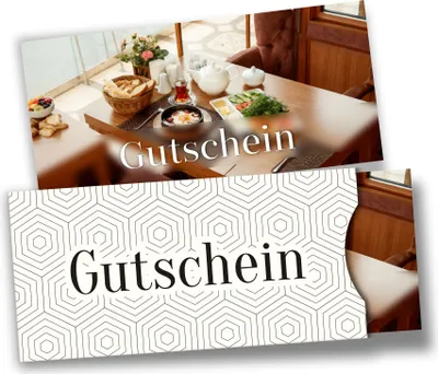 Produktbild von itenga Geschenkgutschein Fotodesign mit Hülle - Motiv FRÜHSTÜCK Postkarte zum Ausfüllen  21,0 x 9,8 cm