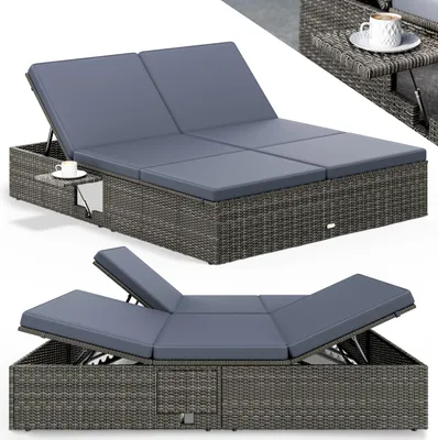 Immagine prodotto di CASARIA® Lettino Prendisole 2 Persone in Polyrattan Regolabile in 7 Posizioni con Tavolino Sdraio da Giardino 200x160cm