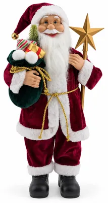 Imagen del producto de Benza – Papá Noel con estrella dorada y bolsa de regalos – 60 cm – 1 unidad – Color burdeos – Decoración navideña