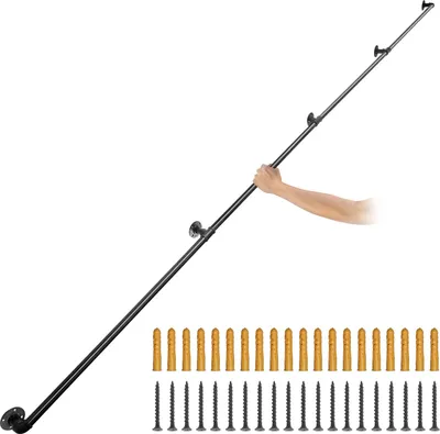 Produktbild von 4x Retro Wasserrohr Handlauf 396cm Industrieller Geländer Schutzbügel Kohlenstoffstahl Matt 5x Wandhalterungen Handlauf Rustikal 1,5mm Rohrstärke 200kg Traglast für Handläufe im Außen-/Innen