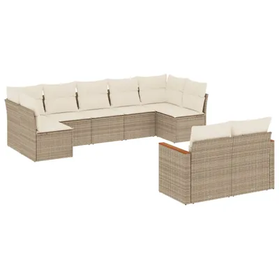 Immagine prodotto di vidaXL Set di divani da giardino 9 pezzi con cuscini Beige poly rattan