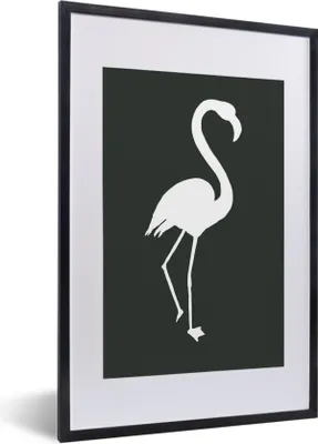 Produktbild von MuchoWow® MuchoWow® Gerahmtes Poster Scherenschnitt - Flamingo - Weiß 40x60 cm - Poster mit zchwarzem Bilderrahmen - Poster in Rahmen