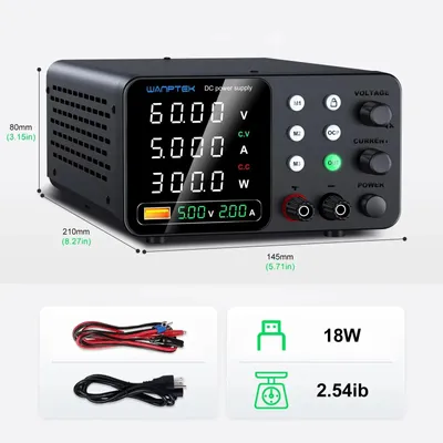 Produktbild von Labornetzgerät - Einstellbares DC Netzteil - 0–60V 5A 300W - USB Ausgang - Speicherfunktion - OCP Überstromschutz - TPS-C 60V 5A 300W