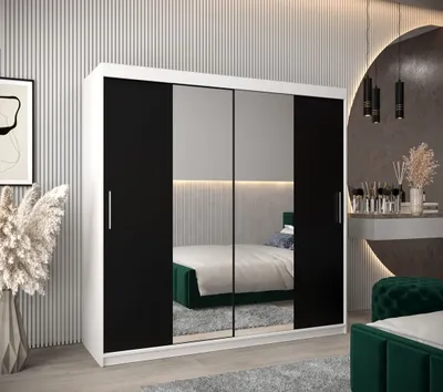 Obrázok produktu pre Skriňa s posuvnými dverami v šírke 200 cm TIMEA 1 - biela / čierna