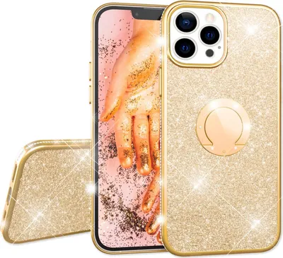 Produktbild von NALIA Glitzer Ringhülle für iPhone 13 Pro, Silikon Handyhülle Glitter Cover Bling Case Schutzhülle mit Ring Gold