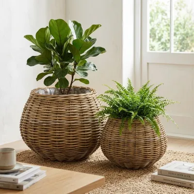 Produktbild von Natürliches 2-tlg. Korbset VERONA 55cm Kubu-Rattan Pflanzkorb