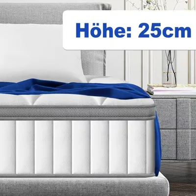 Produktbild von Portreen Matratze 90x200, 25cm,7-Zonen Federkernmatratze mit Spannbettlaken, Höhe 25cm, Taschenfederkernmatratze, Premium Taschenfederkern,H3