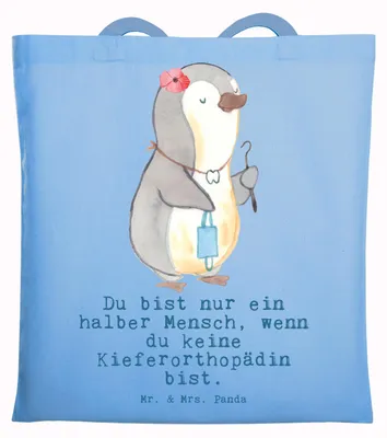 Produktbild von Mr. & Mrs. Panda totebag Kieferorthopädin Herz - Sky Blue - Geschenk, Tasche, Uni, Laptoptasche, Tragetasche, Schultasche, Shopping