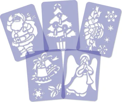 Produktbild von Set mit 5 wiederverwendbaren Kunststoff-Malvorlagen für Kunstschnee // A4-Format // Weihnachtsschablonen // Weihnachtsfensterdekoration // Weihnachtsvorlagen [set #2]