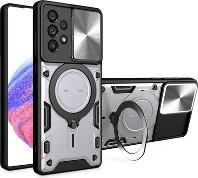 Image de Etui pour Samsung Galaxy A53 5G étui durable double couche avec protection de l'appareil photo et support d'anneau Argent