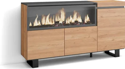 Produktbild von Sideboard, Highboard, 158x35x87cm, 3 Türen, Elektrokamin XXL, Industriedesign, Eiche