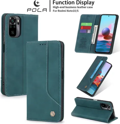 Produktbild von Redmi Note 10 Hülle, LaimTop Retro Kunstledertasche Schutzhülle mit Kartenfach Standfunktion für Xiaomi Redmi Note 10 / Note 10S Blau