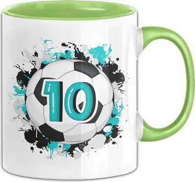 Produktbild von 10. Geburtstag Geschenk Tasse Becher Jungs Fußball Geburtstagsgeschenk  (Grün)