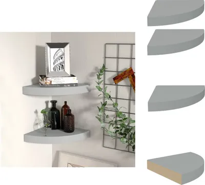 Zdjęcie produktu dla vidaXL Narożne półki pływające 2 szt. Szary 25x25x3,8 cm MDF - Półki ścienne
