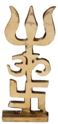 Messing Trishool Trident mit Om & Swastik, 8,9 cm